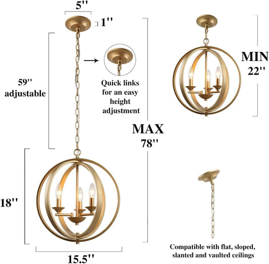 Gilded Orbital Chandelier | Three-Light Openwork Gold