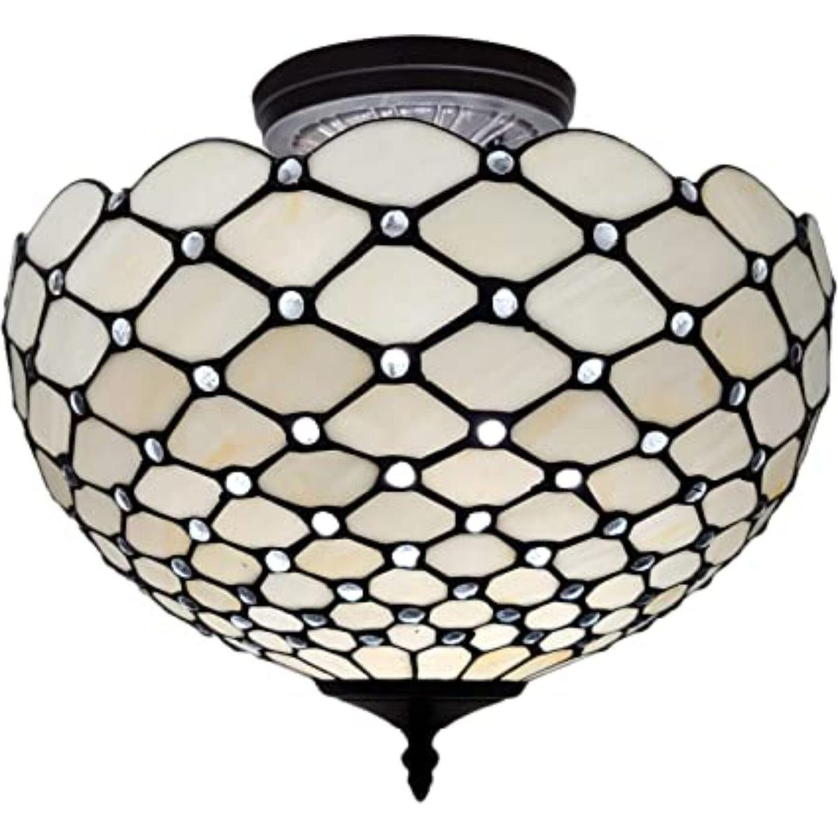 Castelmagno Semi-Flush Ceiling Light | Black & White Tiffany-Style Glass