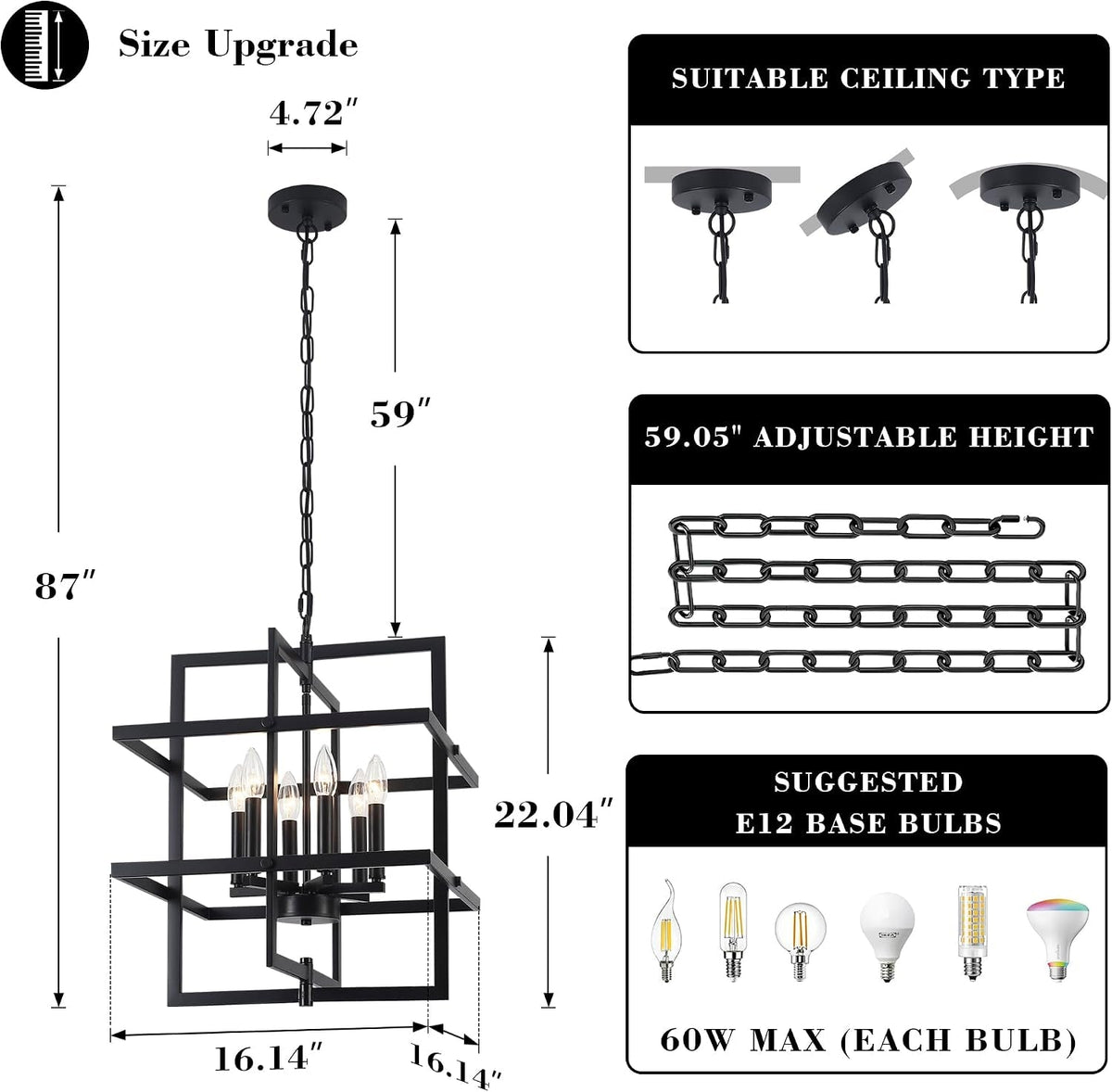 Obsidian Geometric Chandelier | Six-Light Black Iron