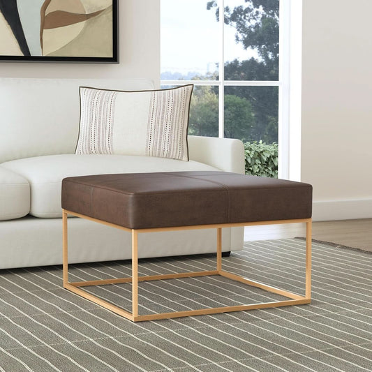 Golden Channel Ottoman | Tufted Faux Leather