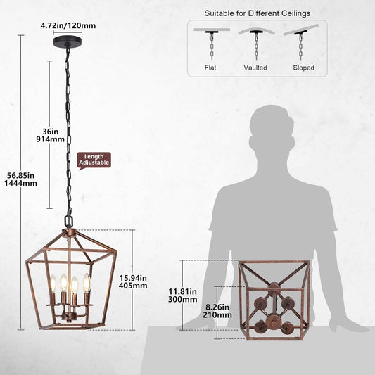 Bronze Prism Chandelier | Four-Light Geometric Frame