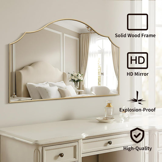 Gilded Scallop Mirror | 47 x 31 in Gold Arched Overmantel