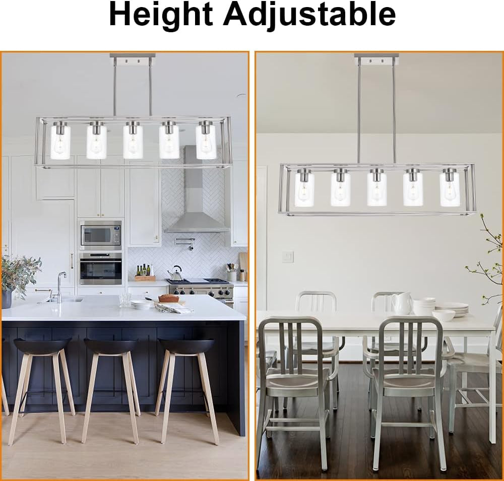 Bistro Linear Pendant | Five-Light Nickel & Clear Glass