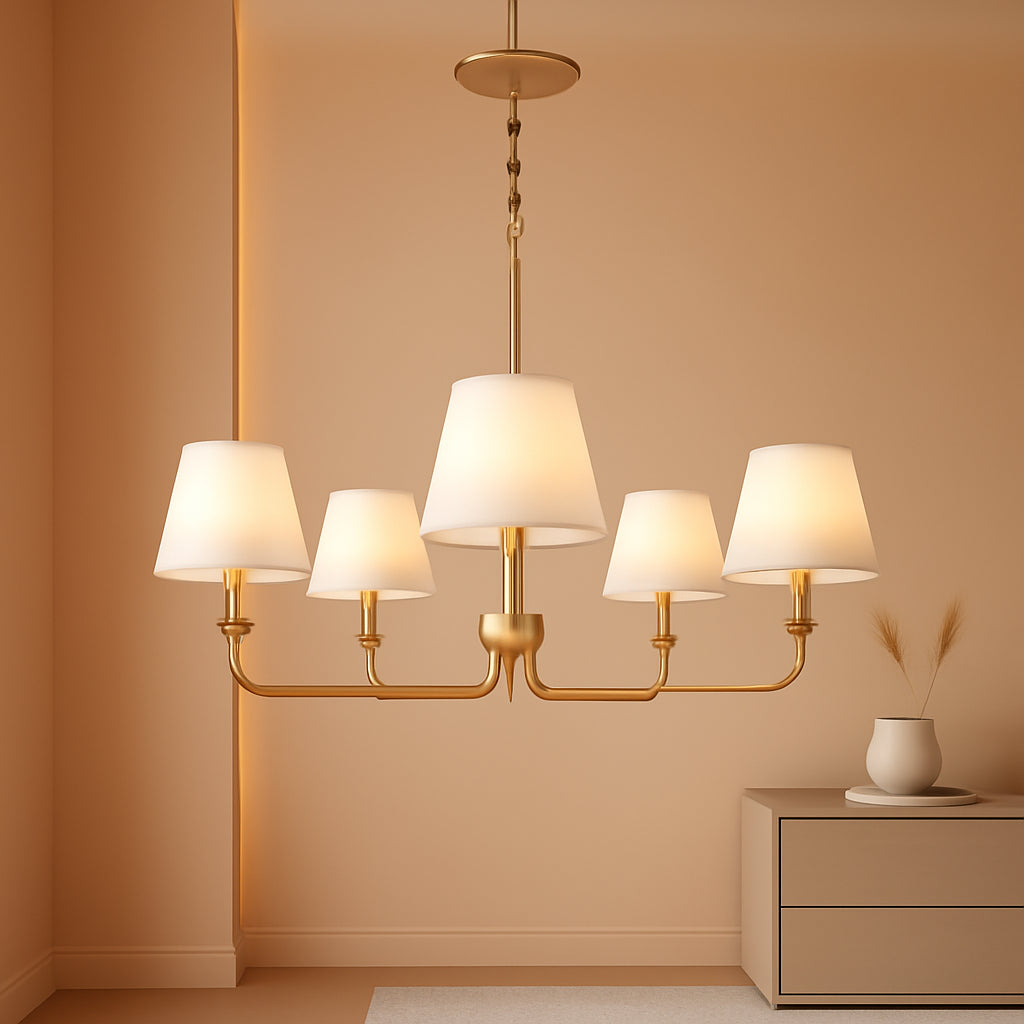 Ivory Shade Chandelier | Five-Light Brushed Gold