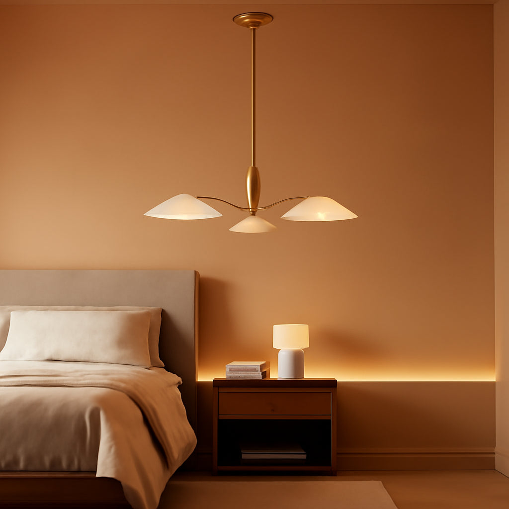 Opaline Orbit Pendant | Three-Light Gold & White Glass