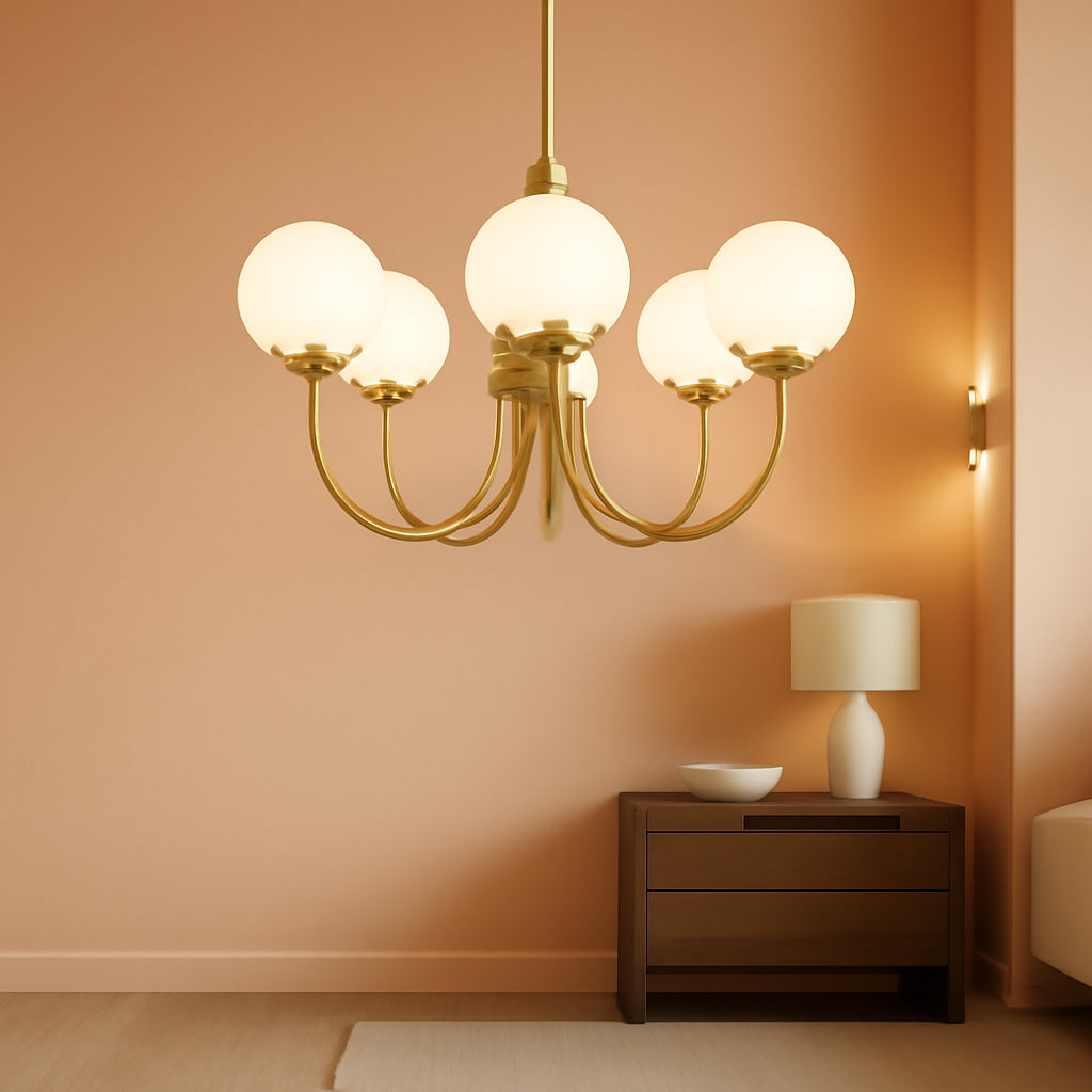 Moonglow Globe Chandelier | Five-Light Matte Gold