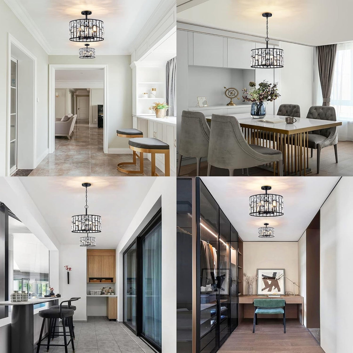 Noir Crystal Chandelier | Convertible Four-Light Black