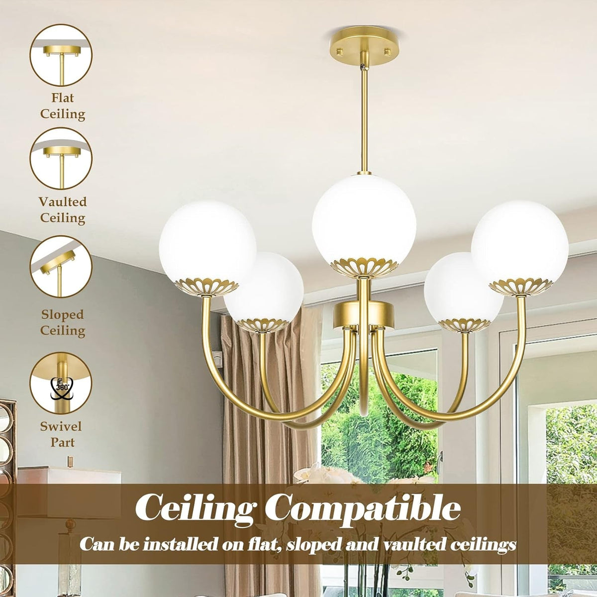 Moonglow Globe Chandelier | Five-Light Matte Gold