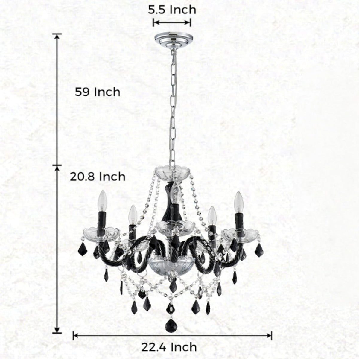 Onyx Crystal Chandelier | Five-Light Black & K9 Crystal