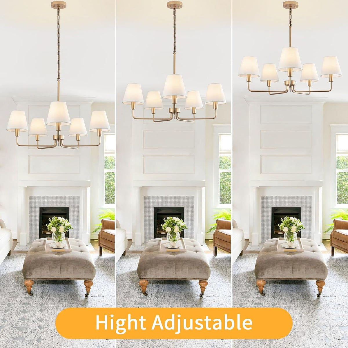 Ivory Shade Chandelier | Five-Light Brushed Gold