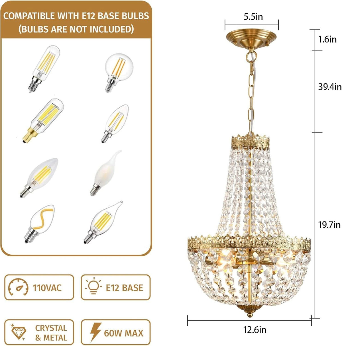 Heirloom Crystal Chandelier | Four-Light Antique Brass