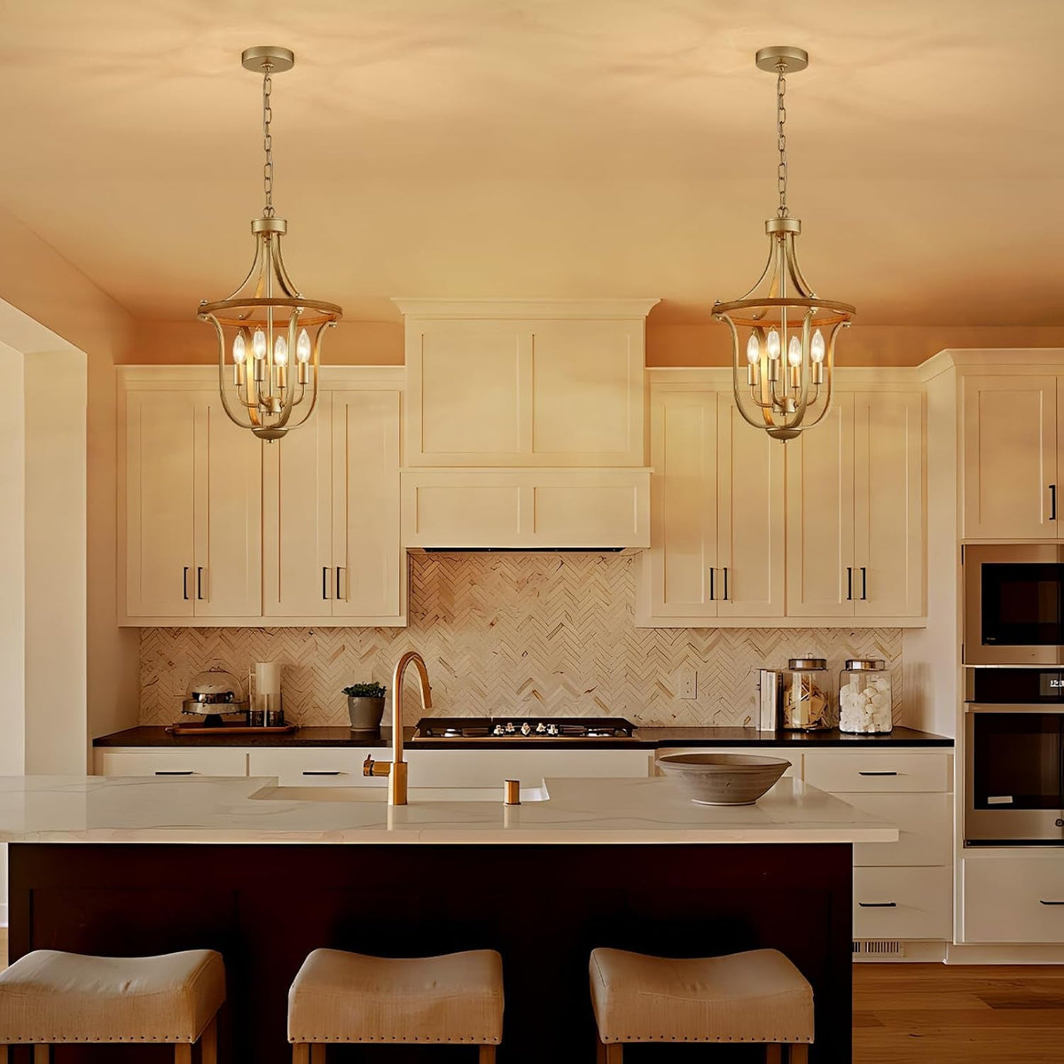 Lattice Geometric Chandelier | Four-Light Nickel & Wood