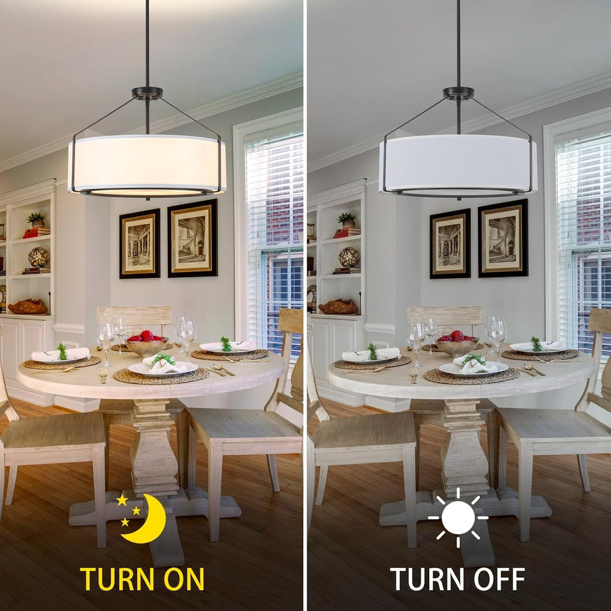 Gallery Drum Pendant | Five-Light Black & Fabric