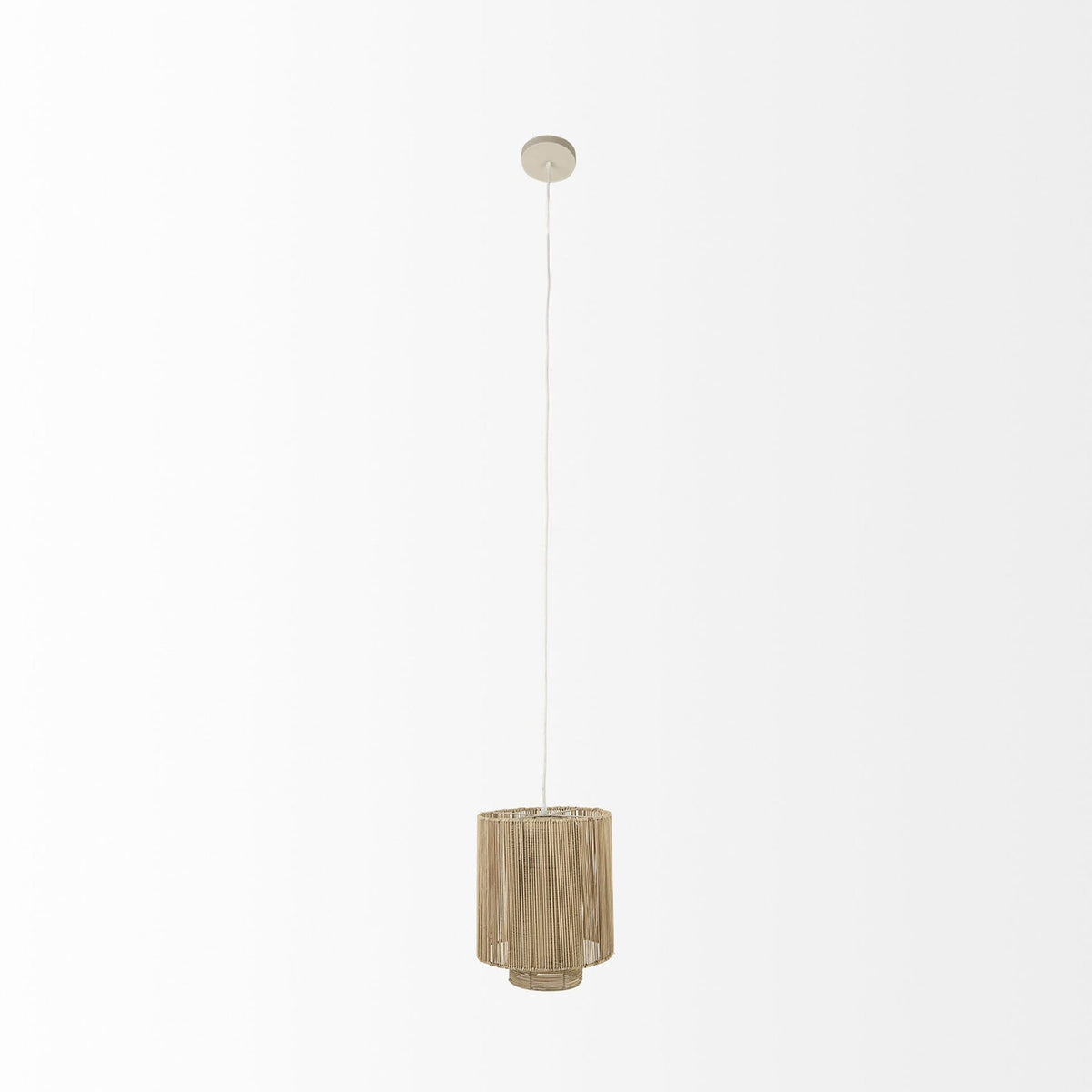 Natural Cane Pendant | Layered Woven Cylinder