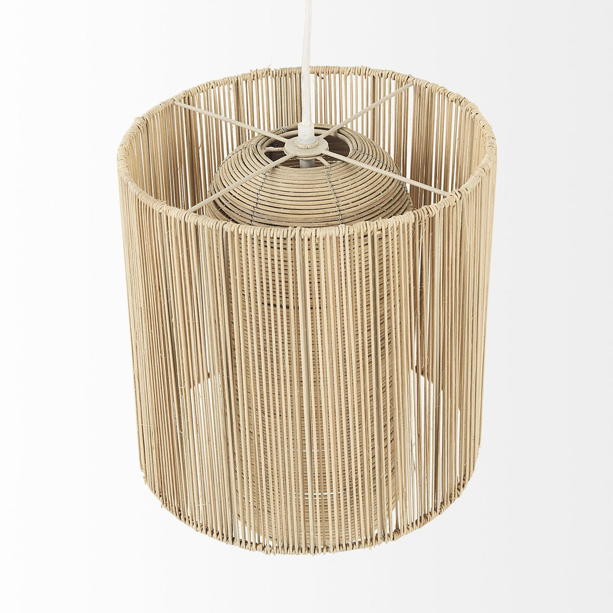 Natural Cane Pendant | Layered Woven Cylinder