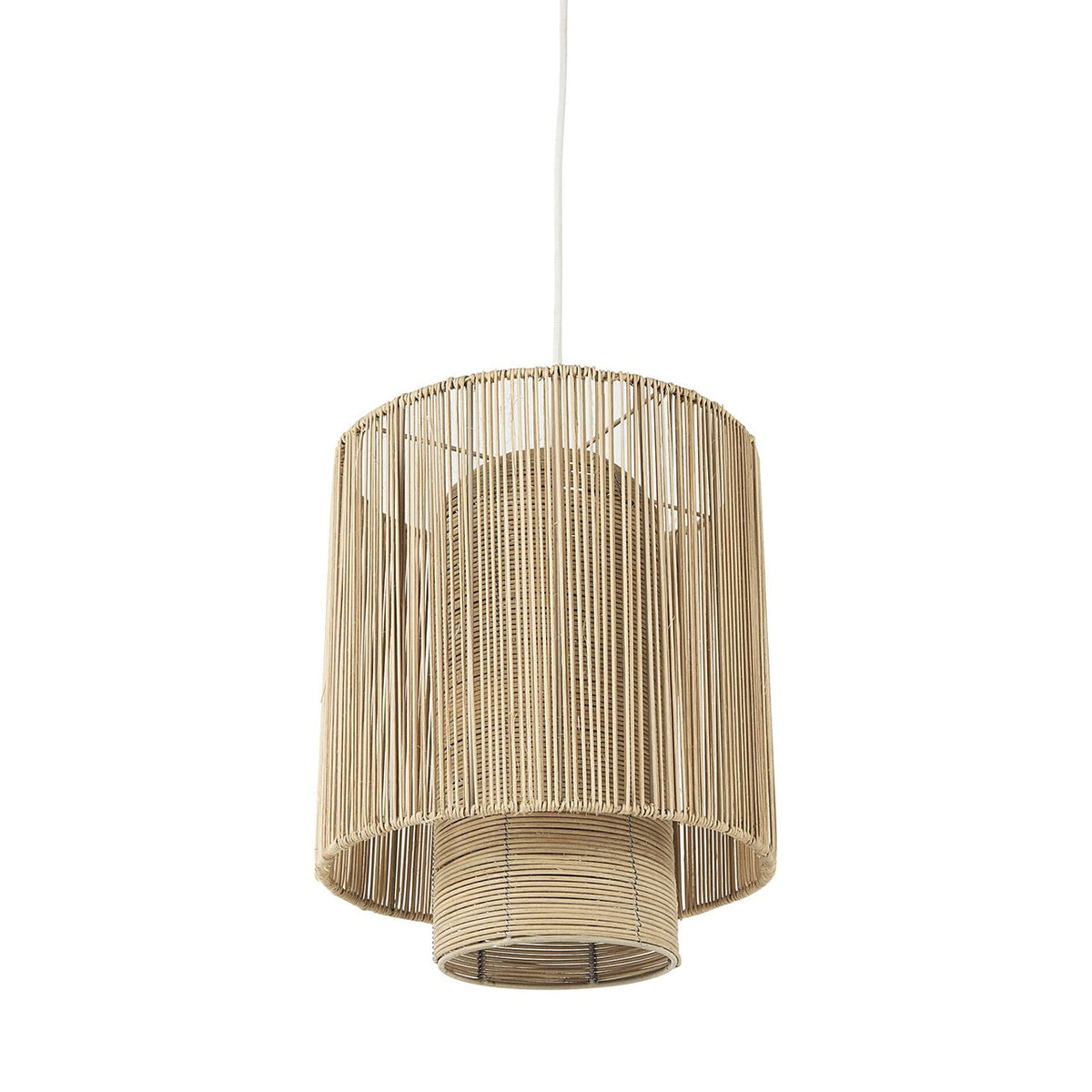 Natural Cane Pendant | Layered Woven Cylinder