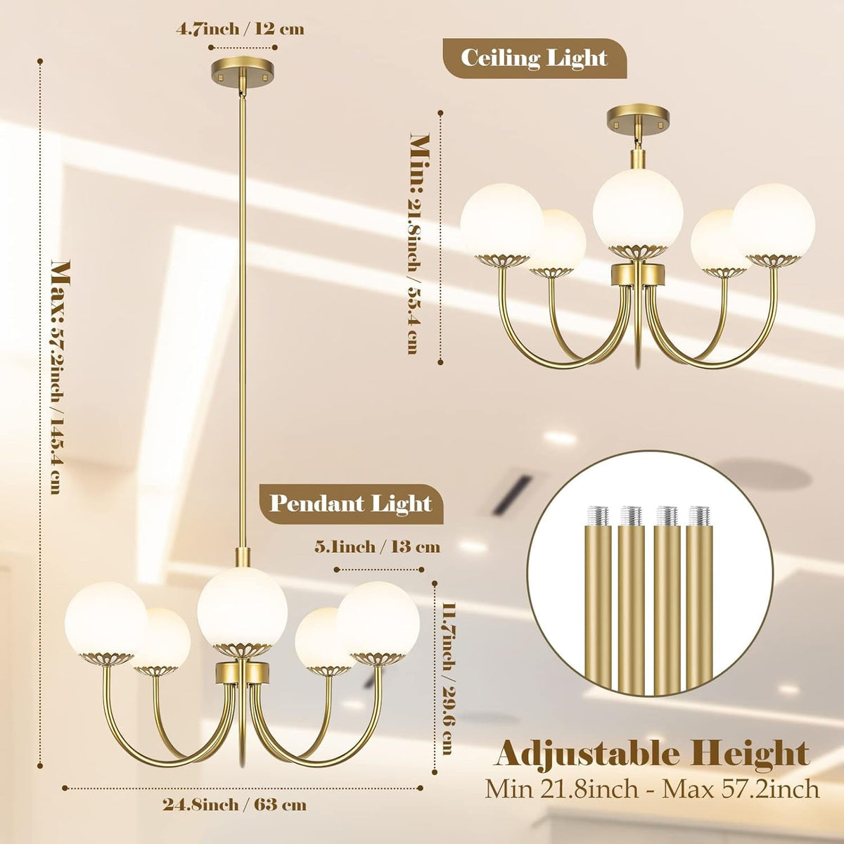 Moonglow Globe Chandelier | Five-Light Matte Gold
