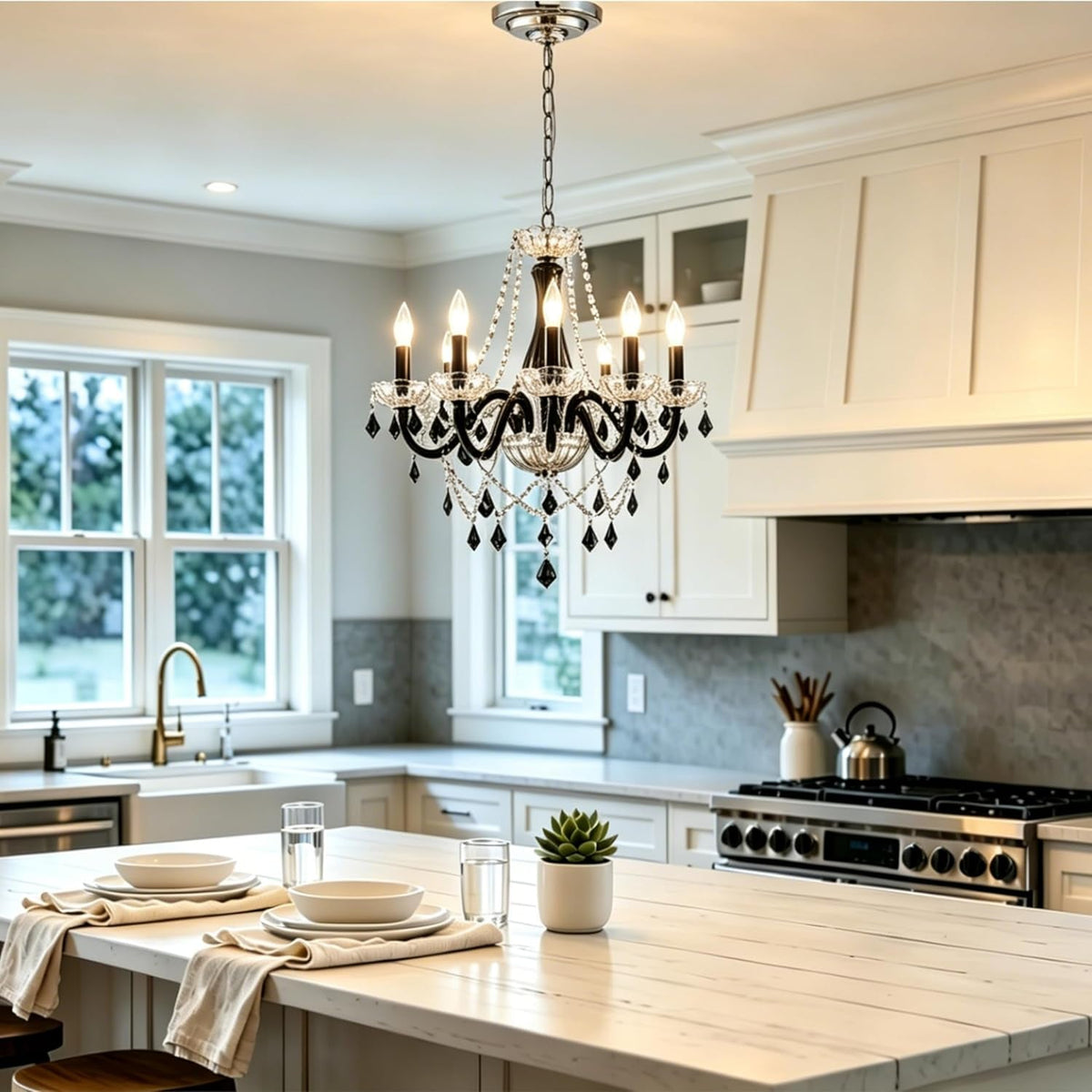 Onyx Crystal Chandelier | Five-Light Black & K9 Crystal