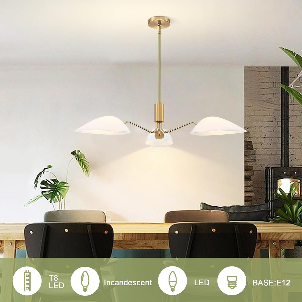 Opaline Orbit Pendant | Three-Light Gold & White Glass