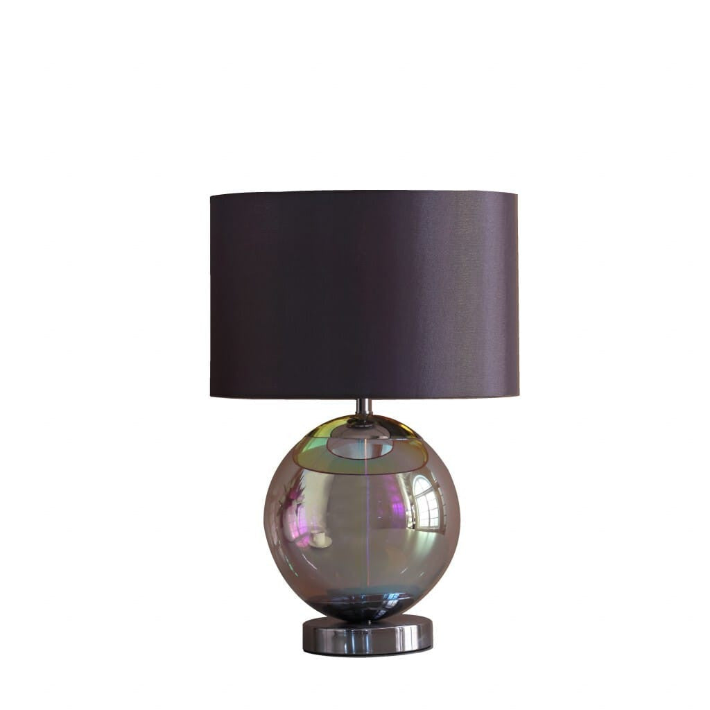 Opaline Globe Table Lamp | Iridescent Glass & Gray Drum Shade
