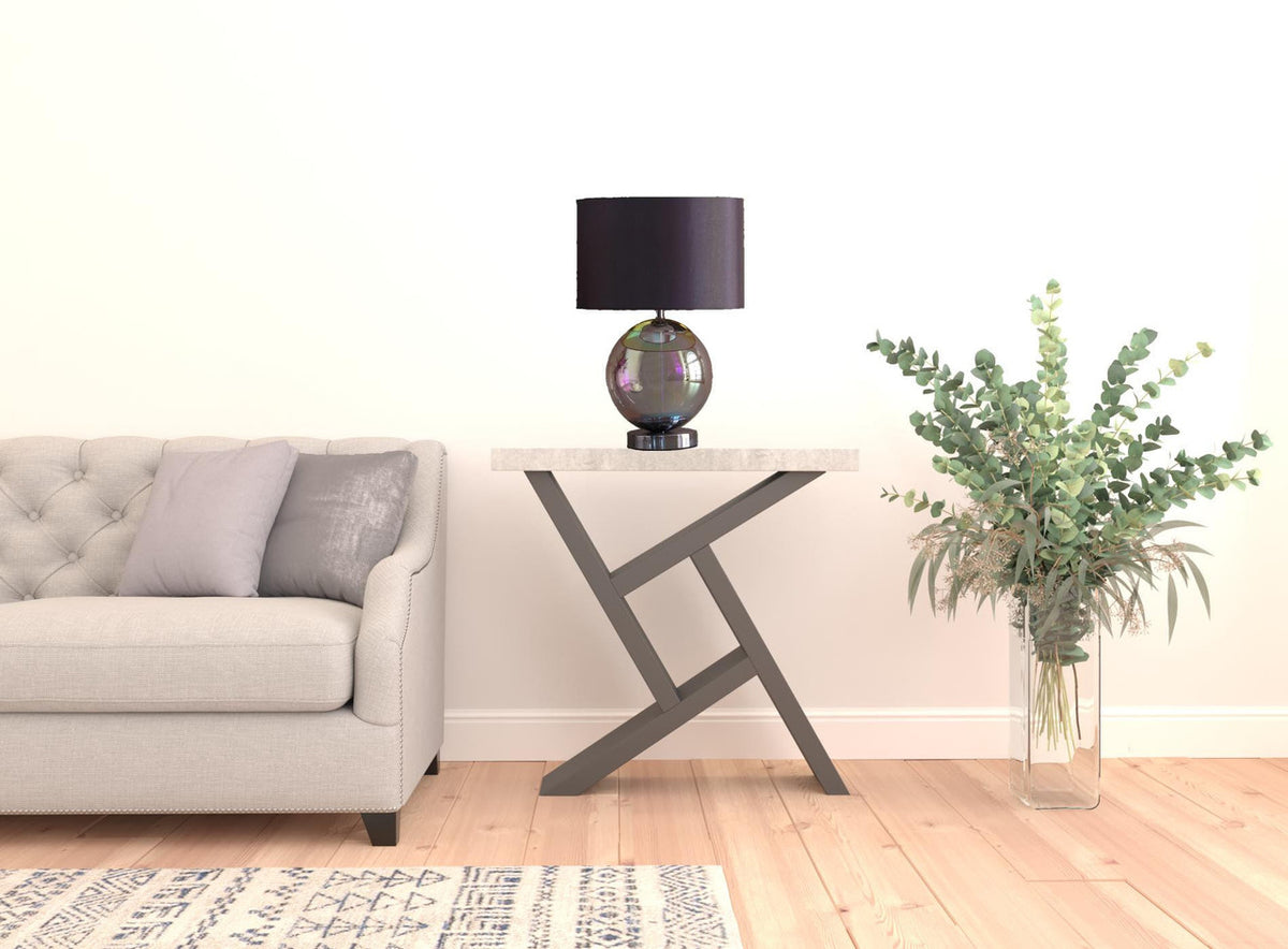 Opaline Globe Table Lamp | Iridescent Glass & Gray Drum Shade