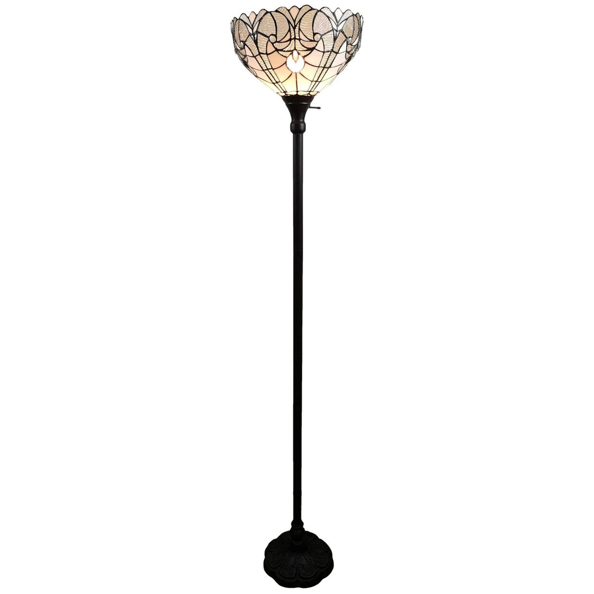 Valdobbia Torchiere Floor Lamp | Bronze & Tiffany-Style Glass Dome