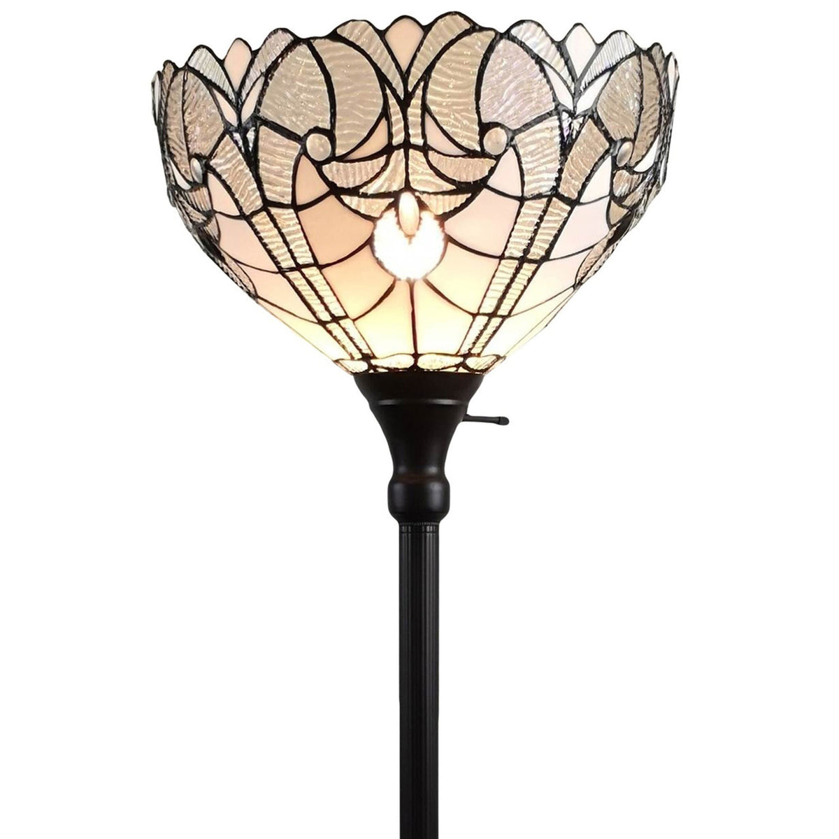 Valdobbia Torchiere Floor Lamp | Bronze & Tiffany-Style Glass Dome