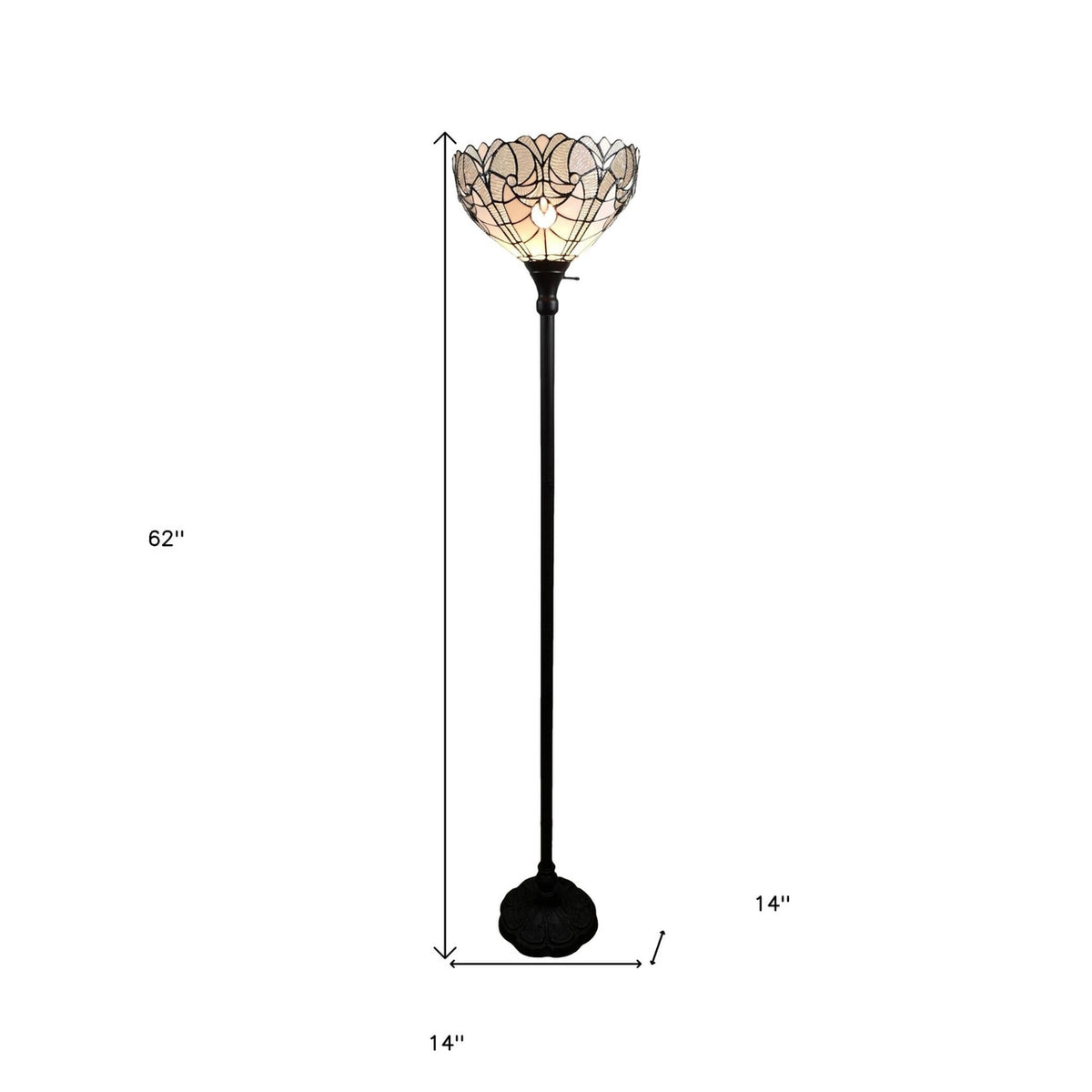 Valdobbia Torchiere Floor Lamp | Bronze & Tiffany-Style Glass Dome