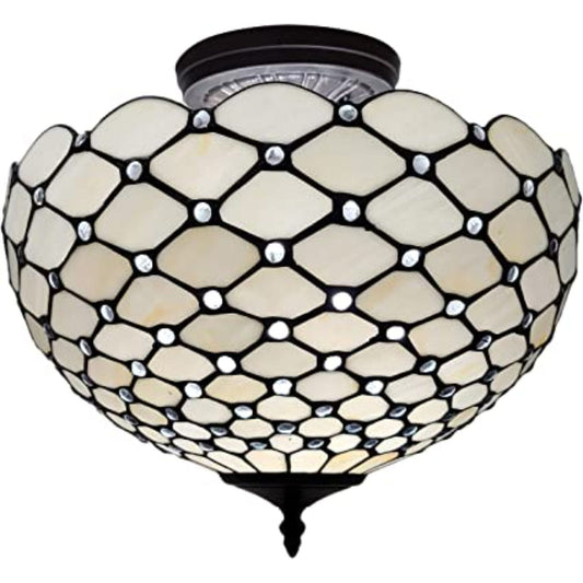Castelmagno Semi-Flush Ceiling Light | Black & White Tiffany-Style Glass