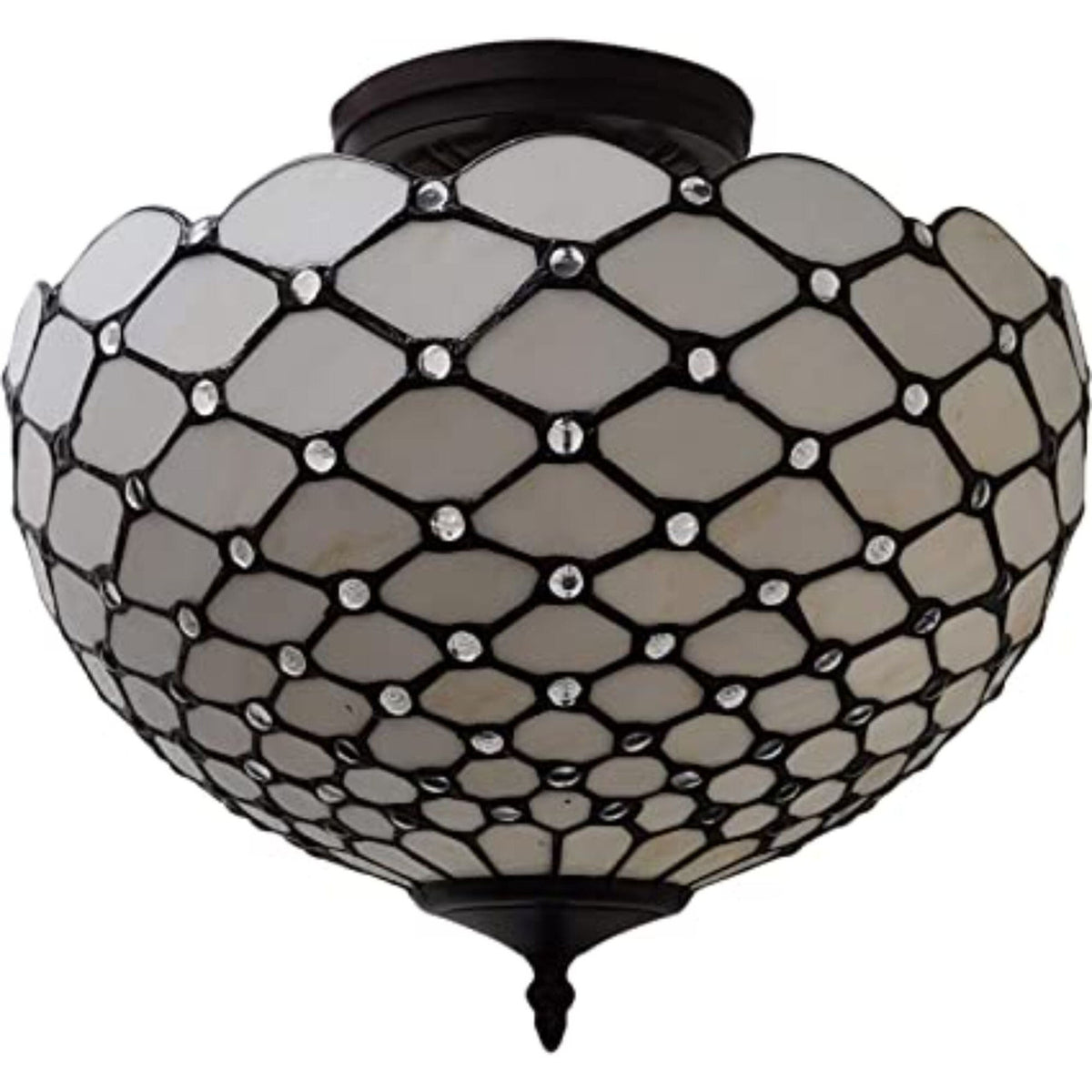 Castelmagno Semi-Flush Ceiling Light | Black & White Tiffany-Style Glass