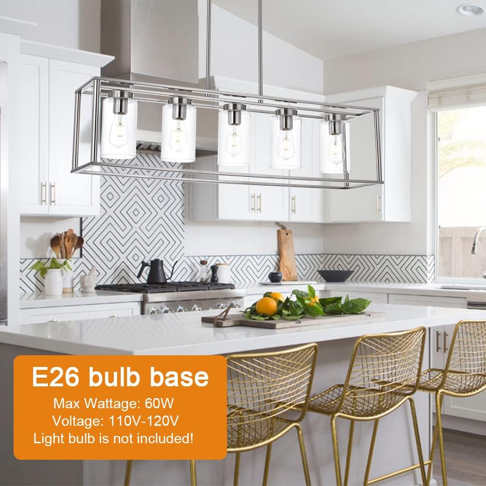 Bistro Linear Pendant | Five-Light Nickel & Clear Glass