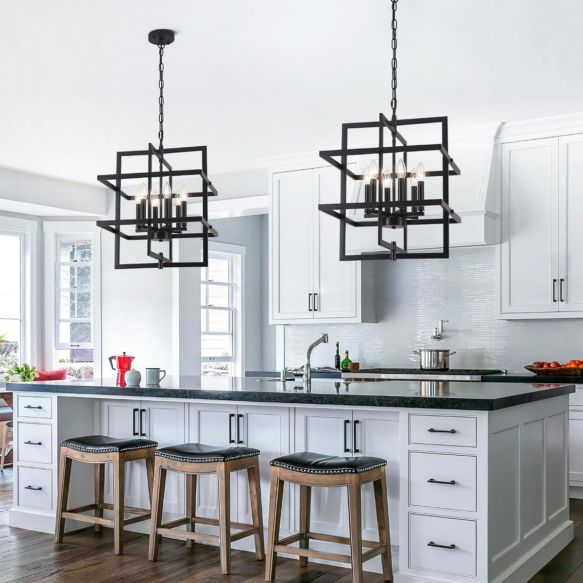 Obsidian Geometric Chandelier | Six-Light Black Iron