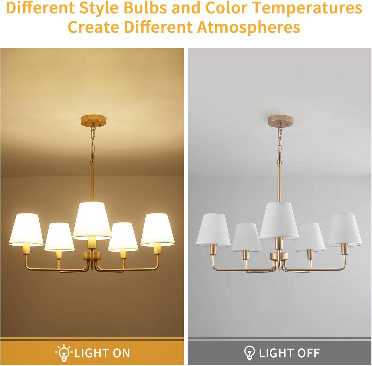 Ivory Shade Chandelier | Five-Light Brushed Gold