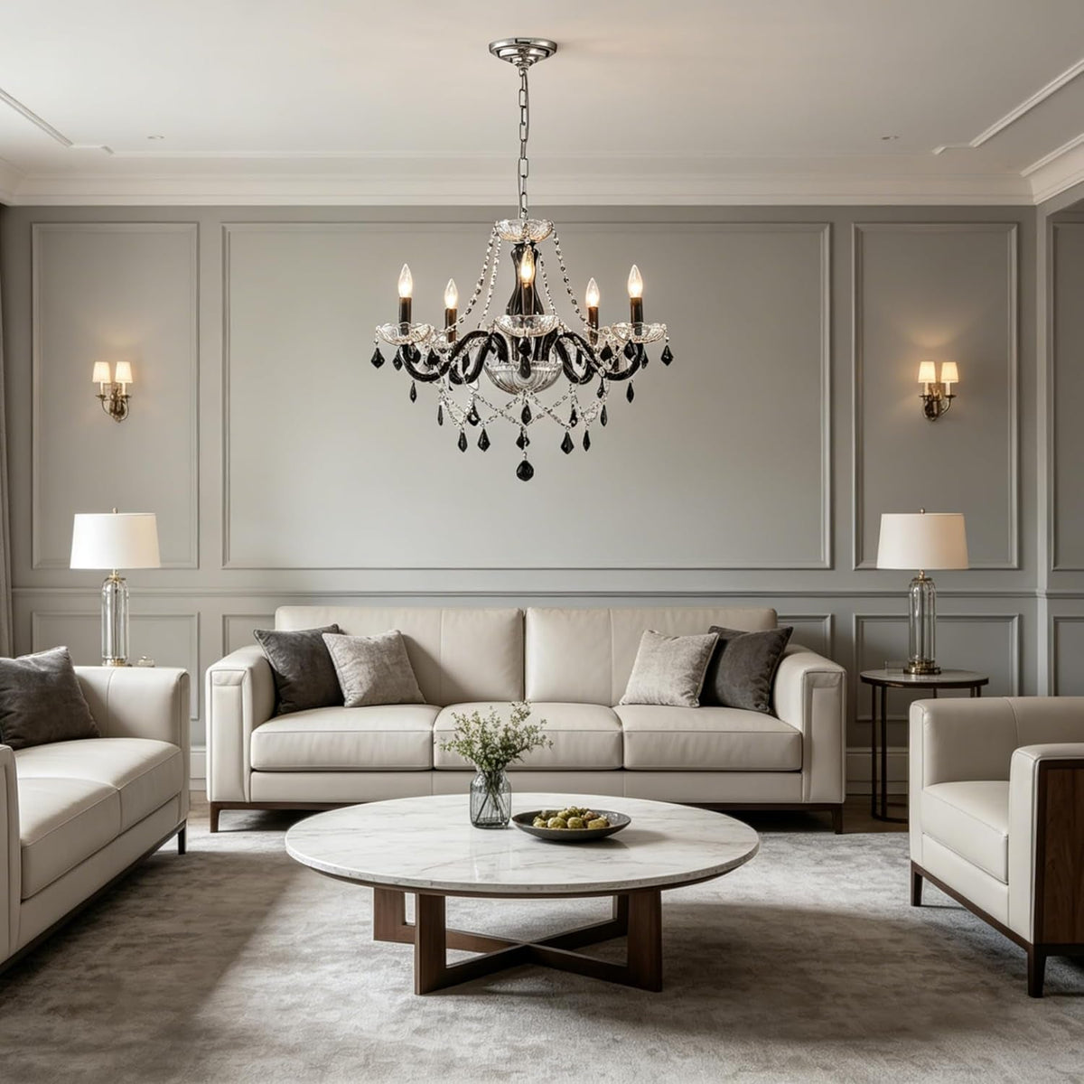 Onyx Crystal Chandelier | Five-Light Black & K9 Crystal