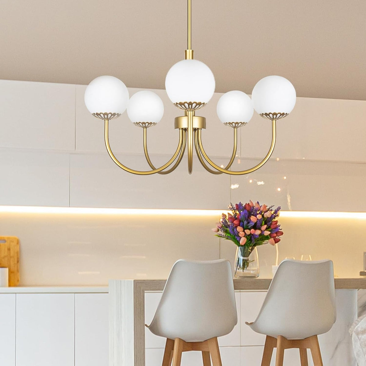 Moonglow Globe Chandelier | Five-Light Matte Gold