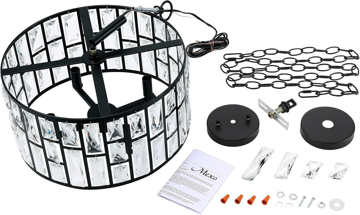 Noir Crystal Chandelier | Convertible Four-Light Black