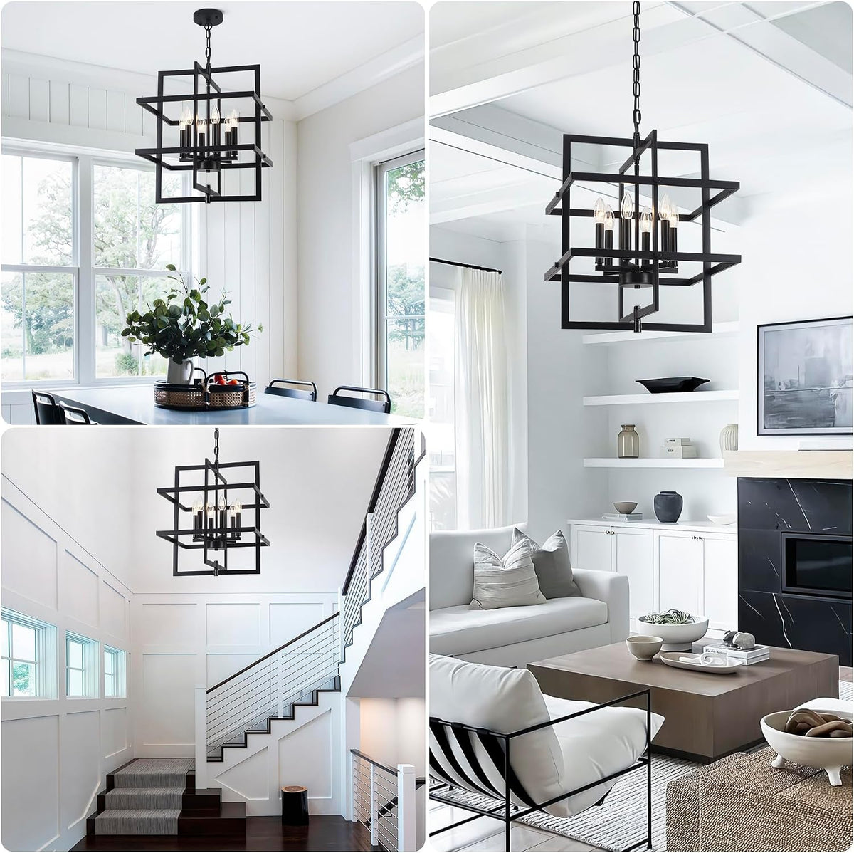 Obsidian Geometric Chandelier | Six-Light Black Iron