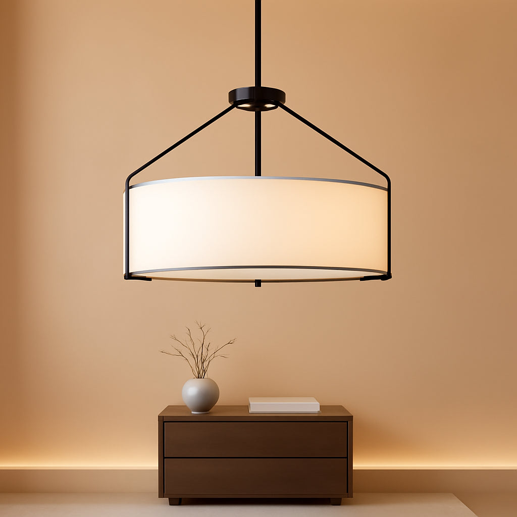 Gallery Drum Pendant | Five-Light Black & Fabric