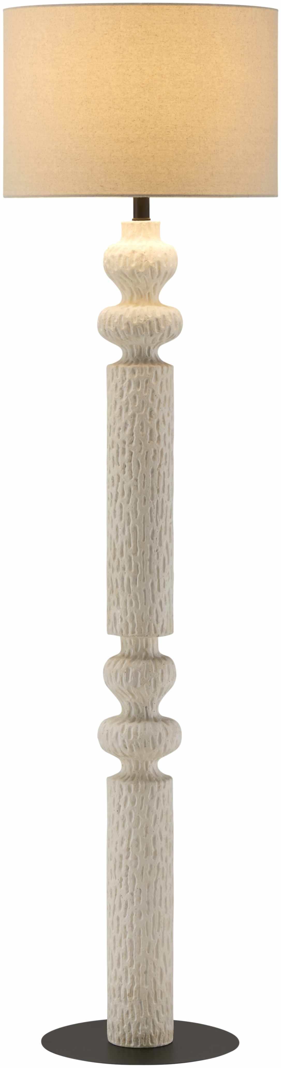 Whitewashed Carved Floor Lamp, Round Linen Shade, 62 in | Maltignano