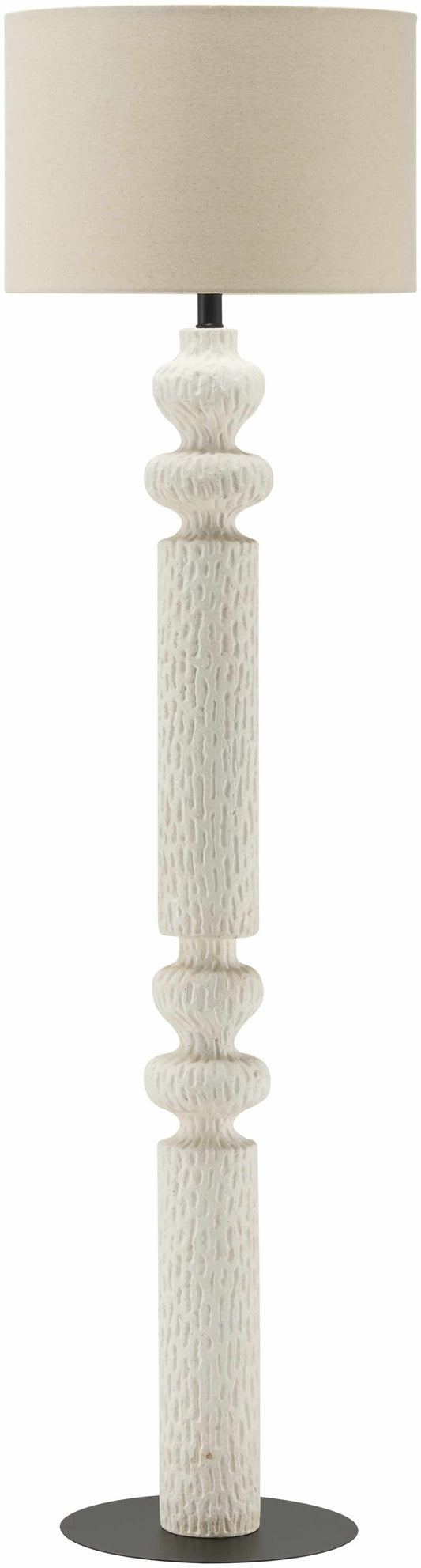 Whitewashed Carved Floor Lamp, Round Linen Shade, 62 in | Maltignano