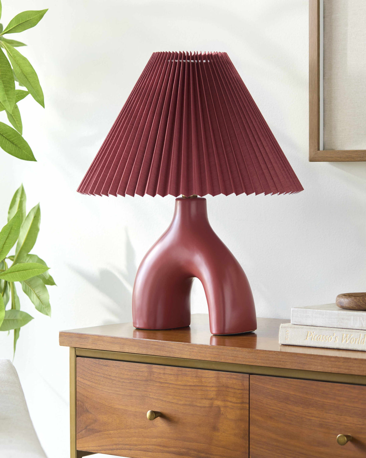 Pallevada Table Lamp | Red Ceramic & Linen Shade