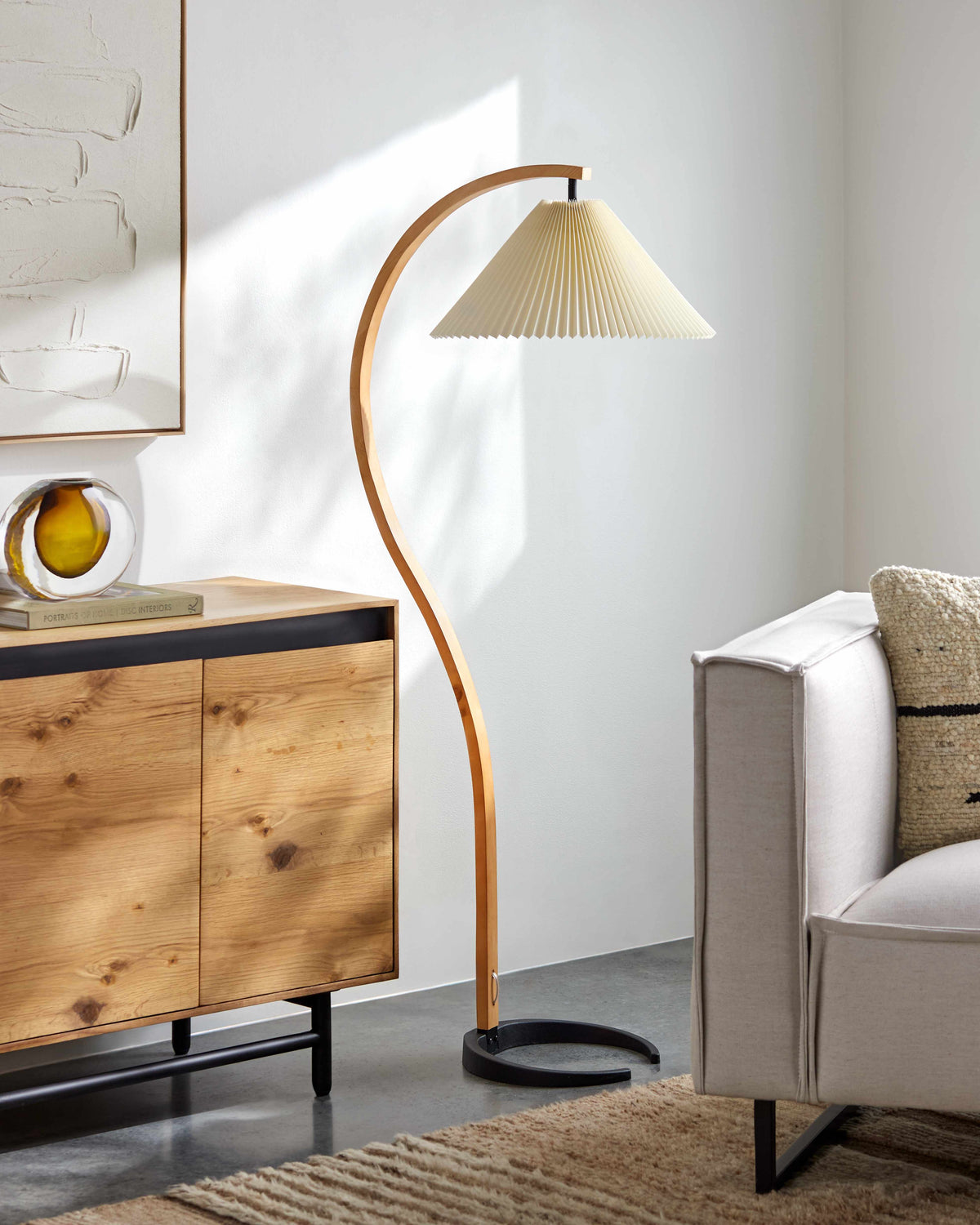 Sunchales Floor Lamp | Beechwood & Linen Shade