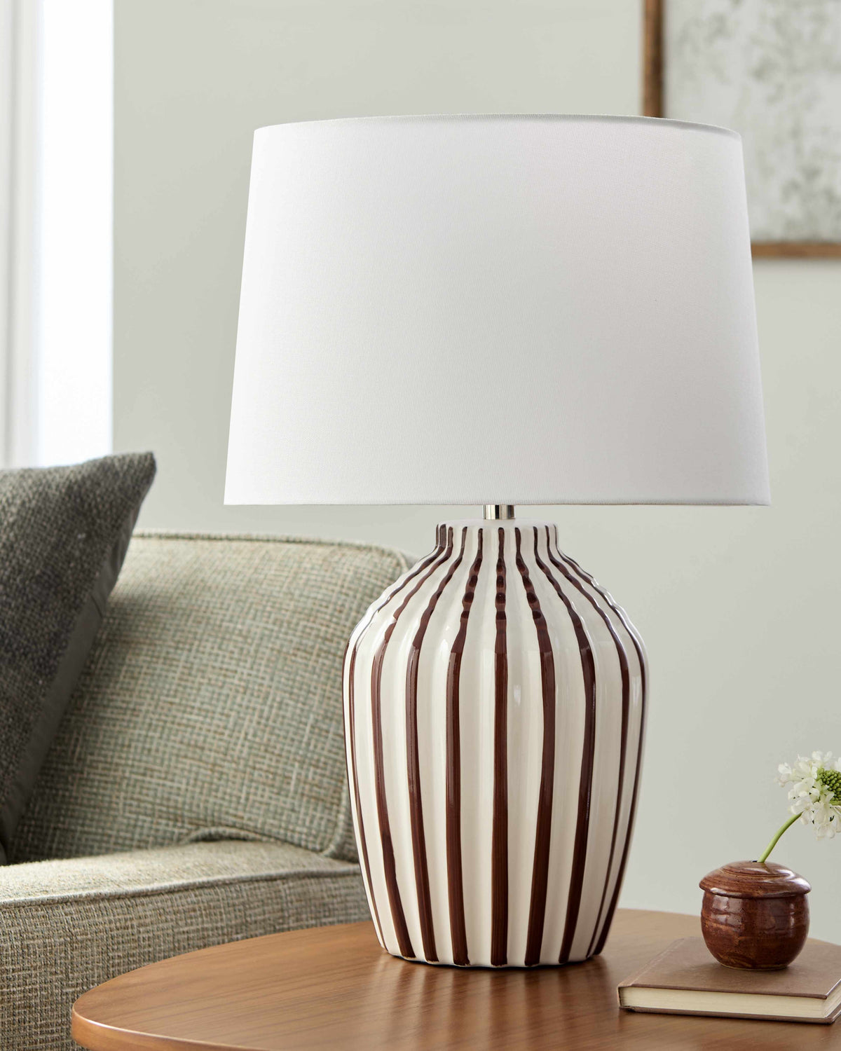 Shamsabad Table Lamp | Striped Ceramic & Linen