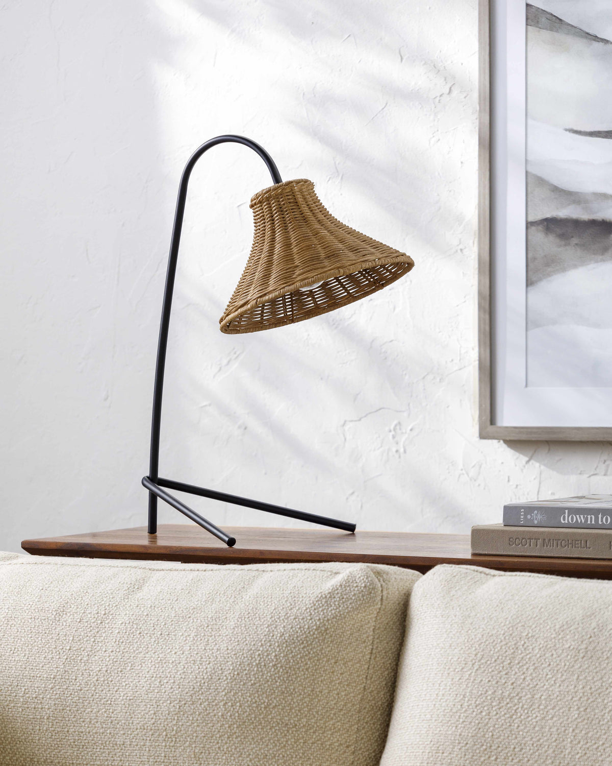 Ulldecona Table Lamp | Black Iron & Rattan Shade