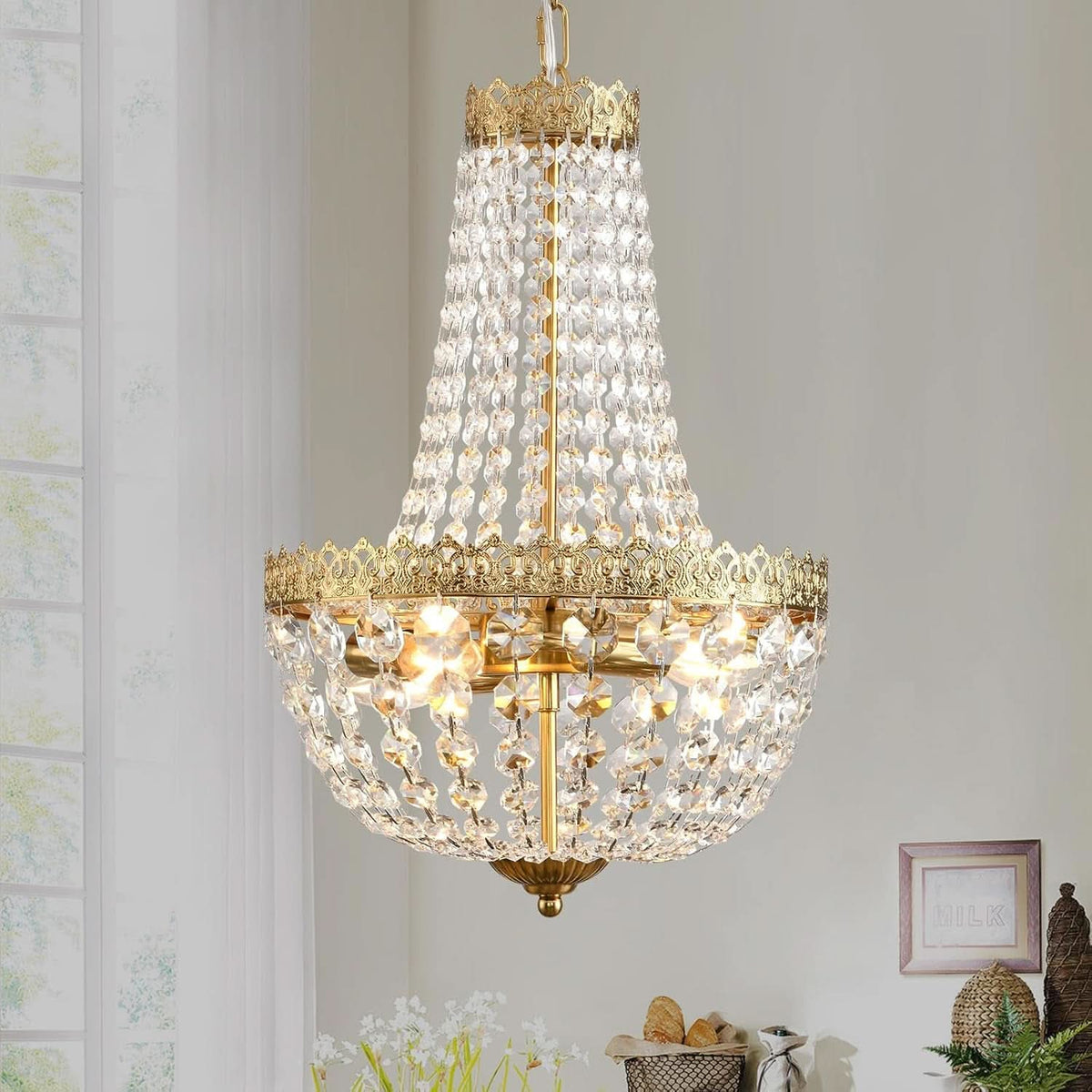 Heirloom Crystal Chandelier | Four-Light Antique Brass
