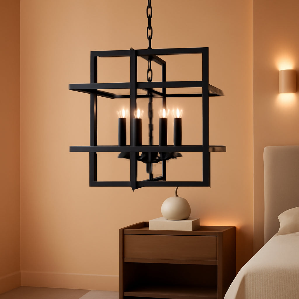 Obsidian Geometric Chandelier | Six-Light Black Iron