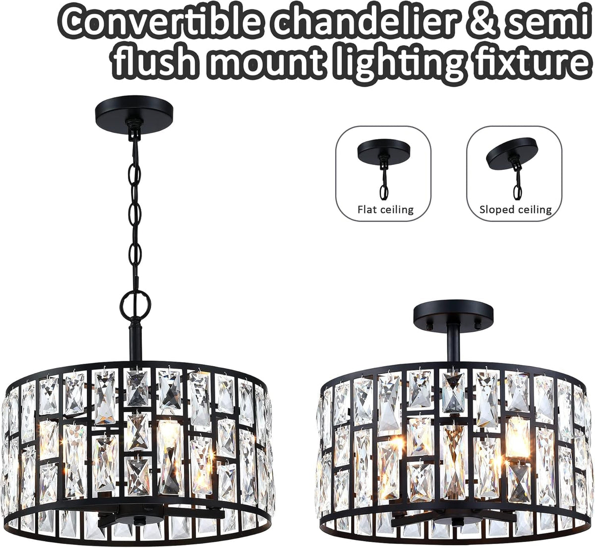 Noir Crystal Chandelier | Convertible Four-Light Black