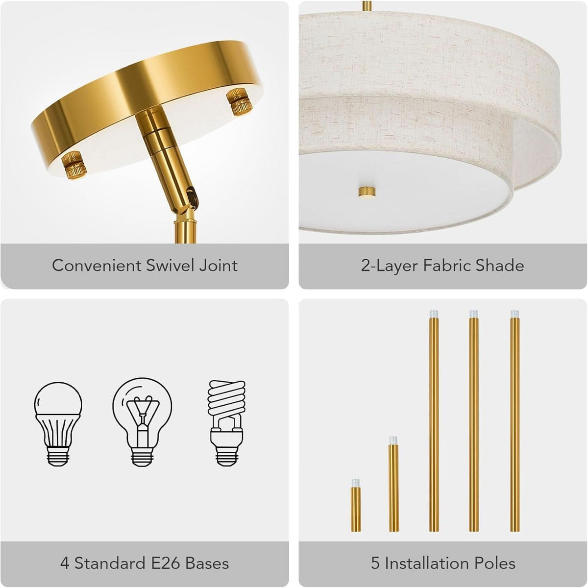 Vesper Drum Chandelier | Four-Light Antique Brass & Fabric