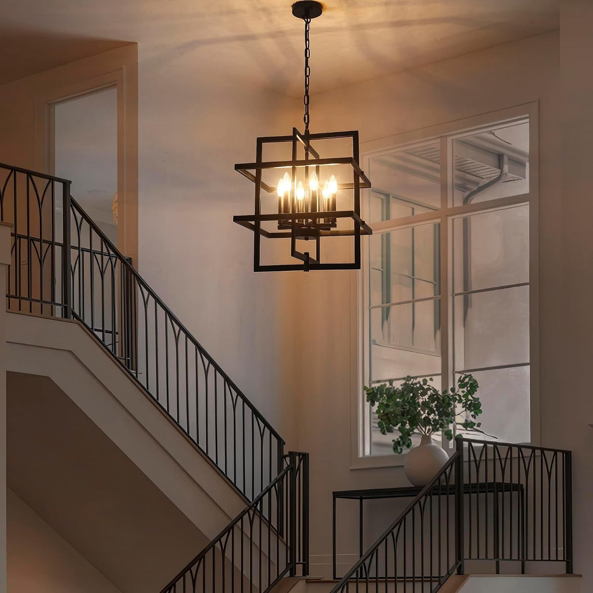 Obsidian Geometric Chandelier | Six-Light Black Iron