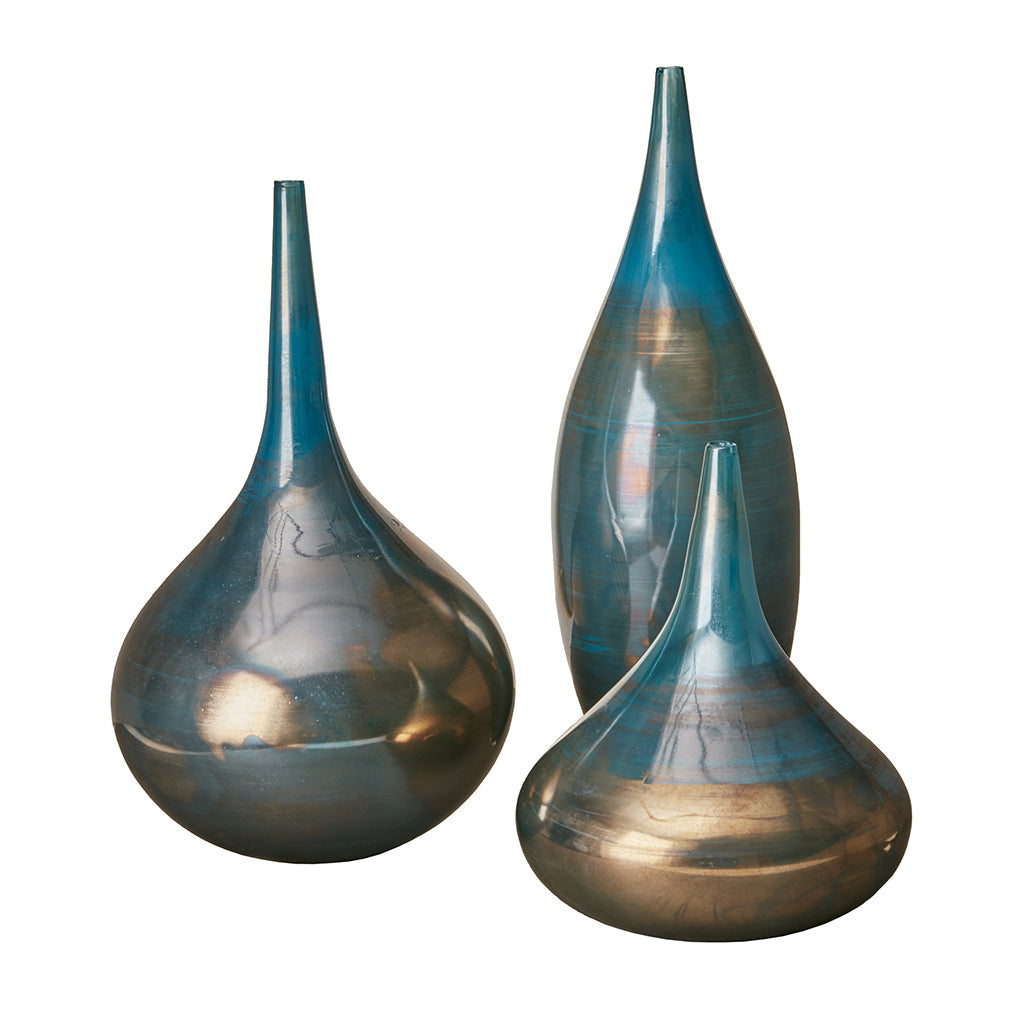 Lustre Glass Vase Trio | Blue & Bronze
